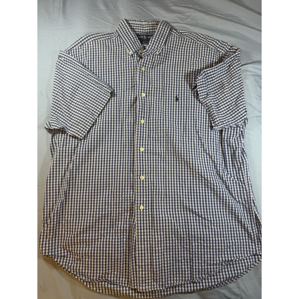 Ralph Lauren Men's Blue & White Plaid Blake Short Sleeve Button Up Shirt Size XL